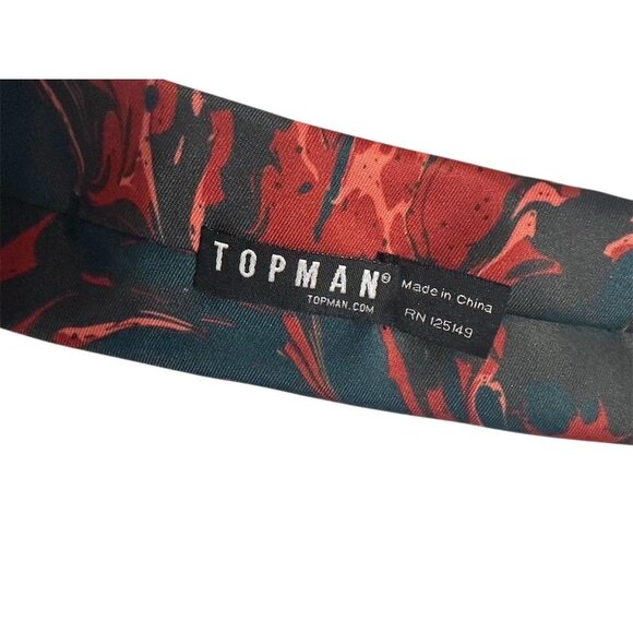 Topman Red & Black Marble Print Skinny Tie Formal - Picture 3 of 3